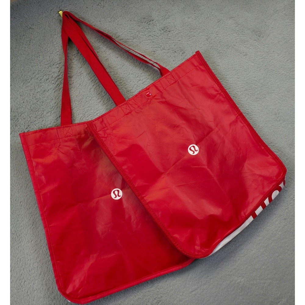 Lululemon Tote Lot of 2 Red White Christmas Holiday Reusable Shopping Gym Yoga - Picture 2 of 16